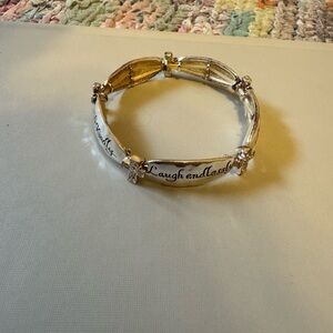 Inspirational 'Laugh Endlessly' Silver Tone Stretch Bracelet